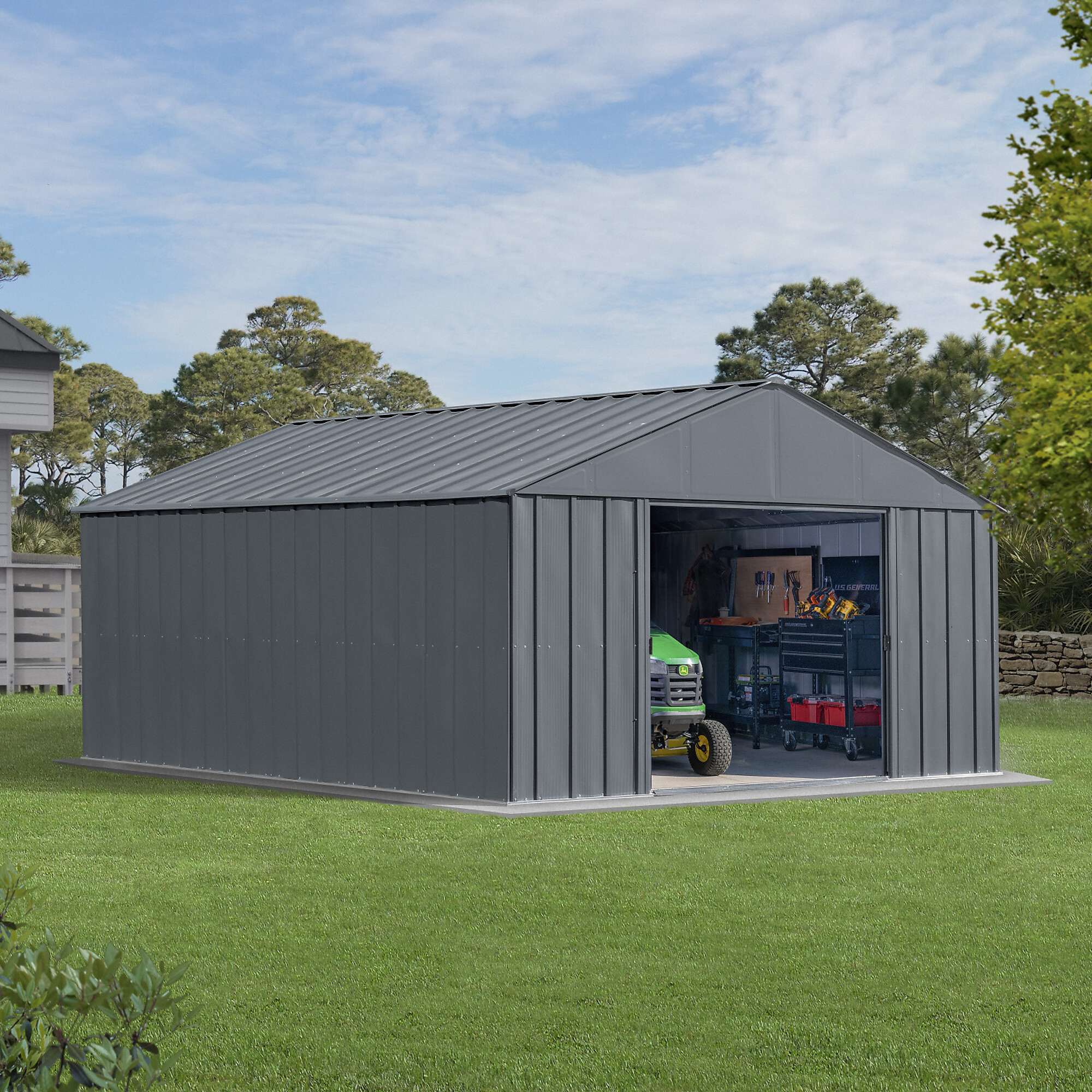 Arrow Storage Products, Classic Metal Shed, 12 x 14 Charcoal, Length 15 ft, Width 12 ft, Model# CLG1214CC